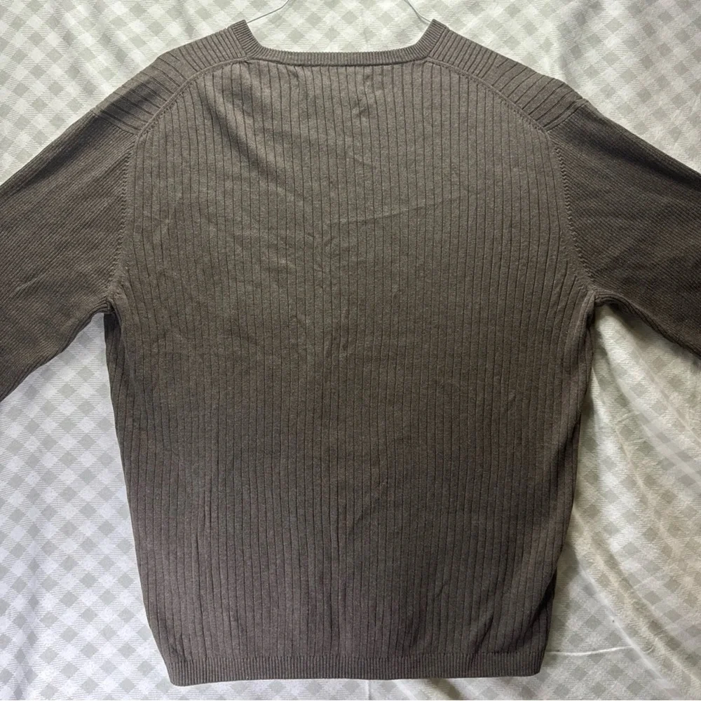 NEW Perry Ellis Sweater Mens XL Rye Heathered Cotton Ribbed V-Neck Pullover